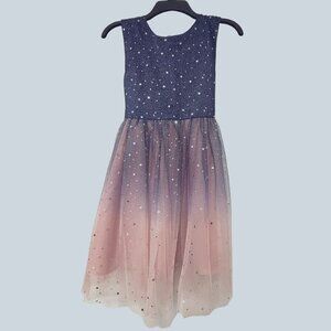 Sparkle Tulle Dress | Knee Length | Round Neck | A-Line | Navy Blue & Pink